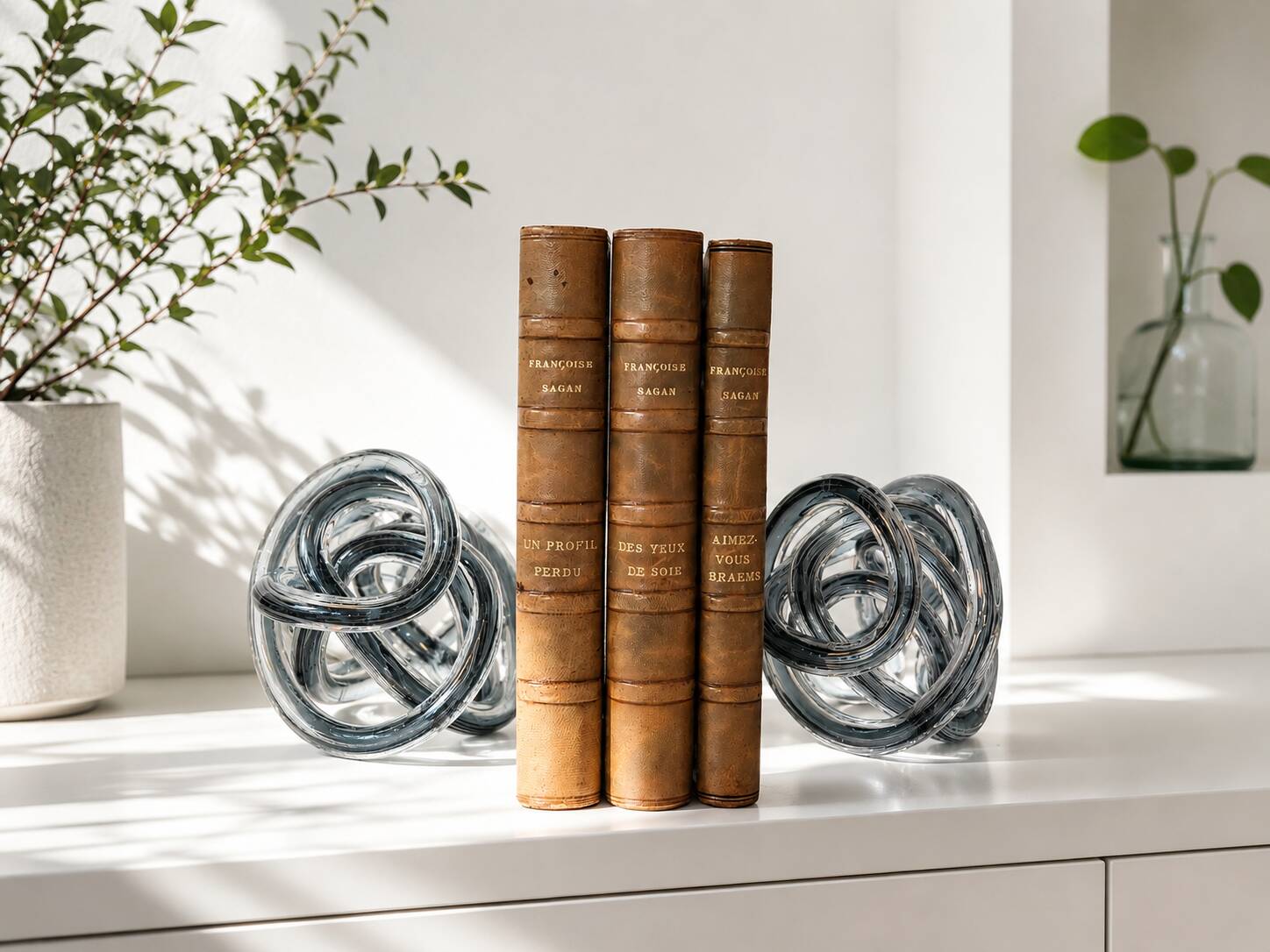 Pair of smoked grey blown glass bookends
