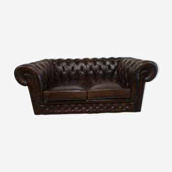 Sofa chesterfield brown leather two seats
