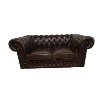 Sofa chesterfield brown leather two seats
