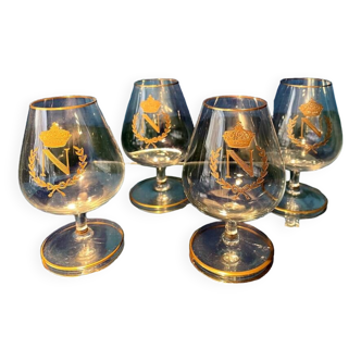 Suite de 4 verres a cognac brandy en cristal napoleon 1er