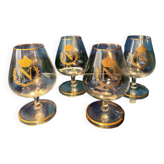 Suite of 4 brandy cognac glasses in napoleon 1er crystal