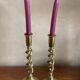 Duo of twisted brass candle holders