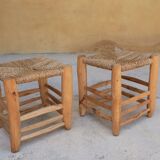 Tabouret berbère vintage bois et paille