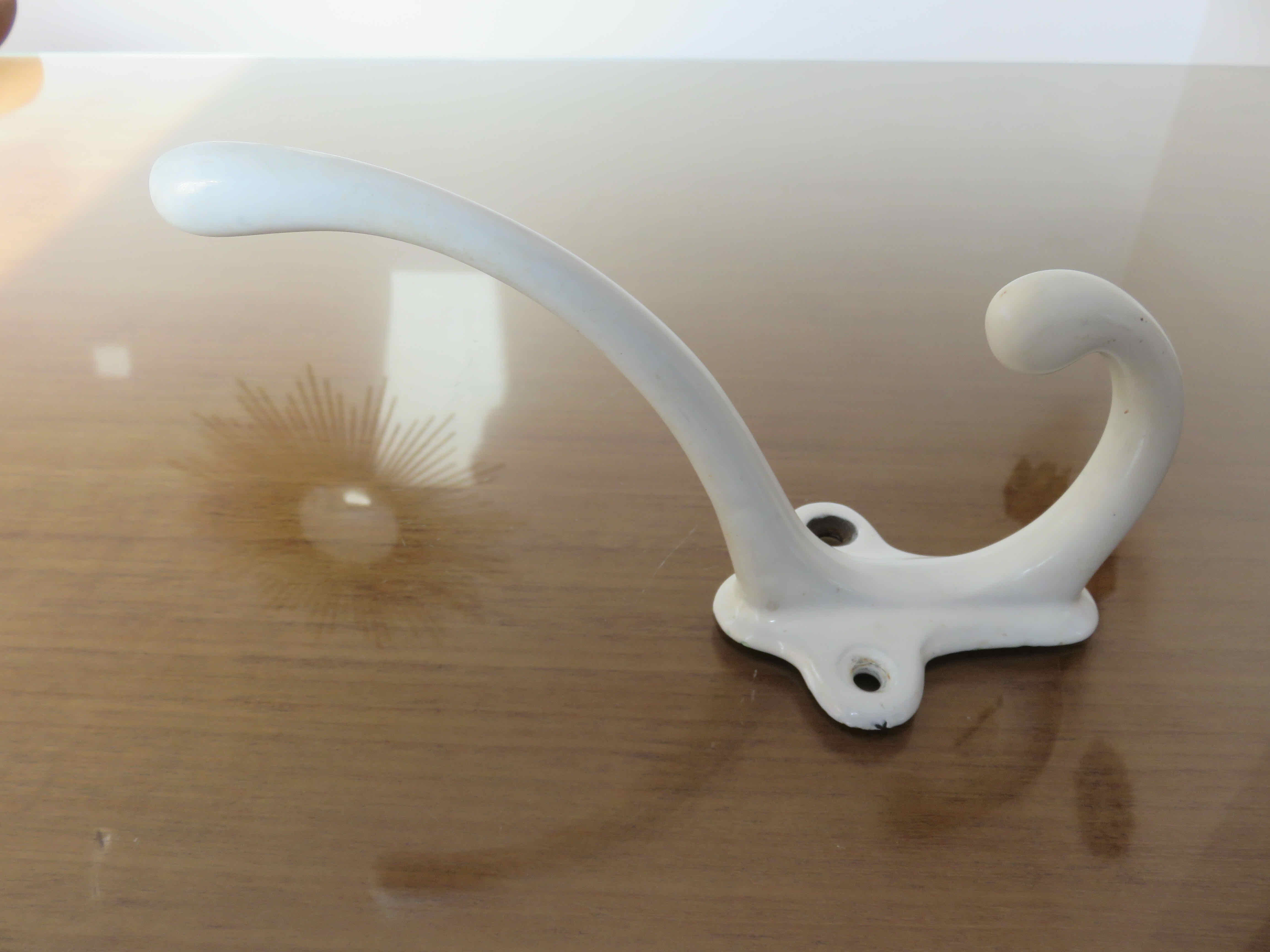 White enamelled cast iron wall hook 30s 40s