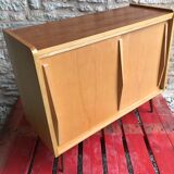 Vintage storage cabinet sliding doors feet compass