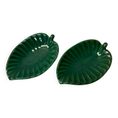 Set of 2 green slip dishes