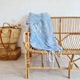 Plaid marocain artisanat rayures blanches et bleues