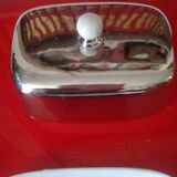 White and silver ceramic butter dish