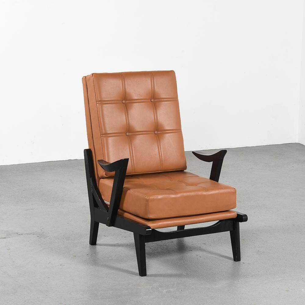 Wooden and leather armchairs, circa 1950