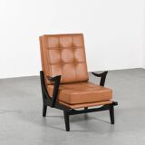 Fauteuils en bois et cuir, circa 1950