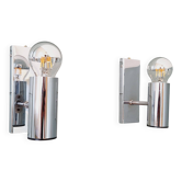 Pair of tubular wall sconces in chrome metal, 1970.
