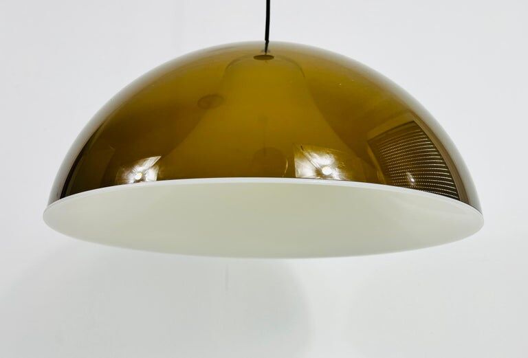 Brown and white acrylic glass suspension lamp, 1970