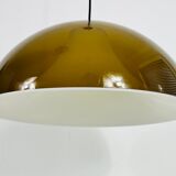 Lampe à suspension en verre acrylique brun et blanc, 1970
