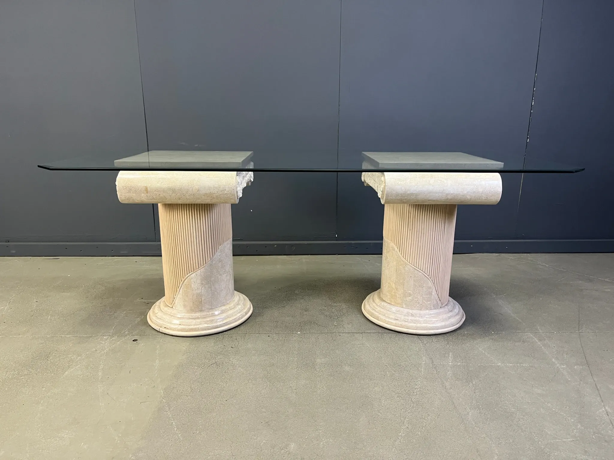 Vintage tessellated stone pedestal dining table by Maitland Smith, 1970s