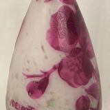 Art nouveau glass paste vase roses violines  signed andré delatte, early 20th century.