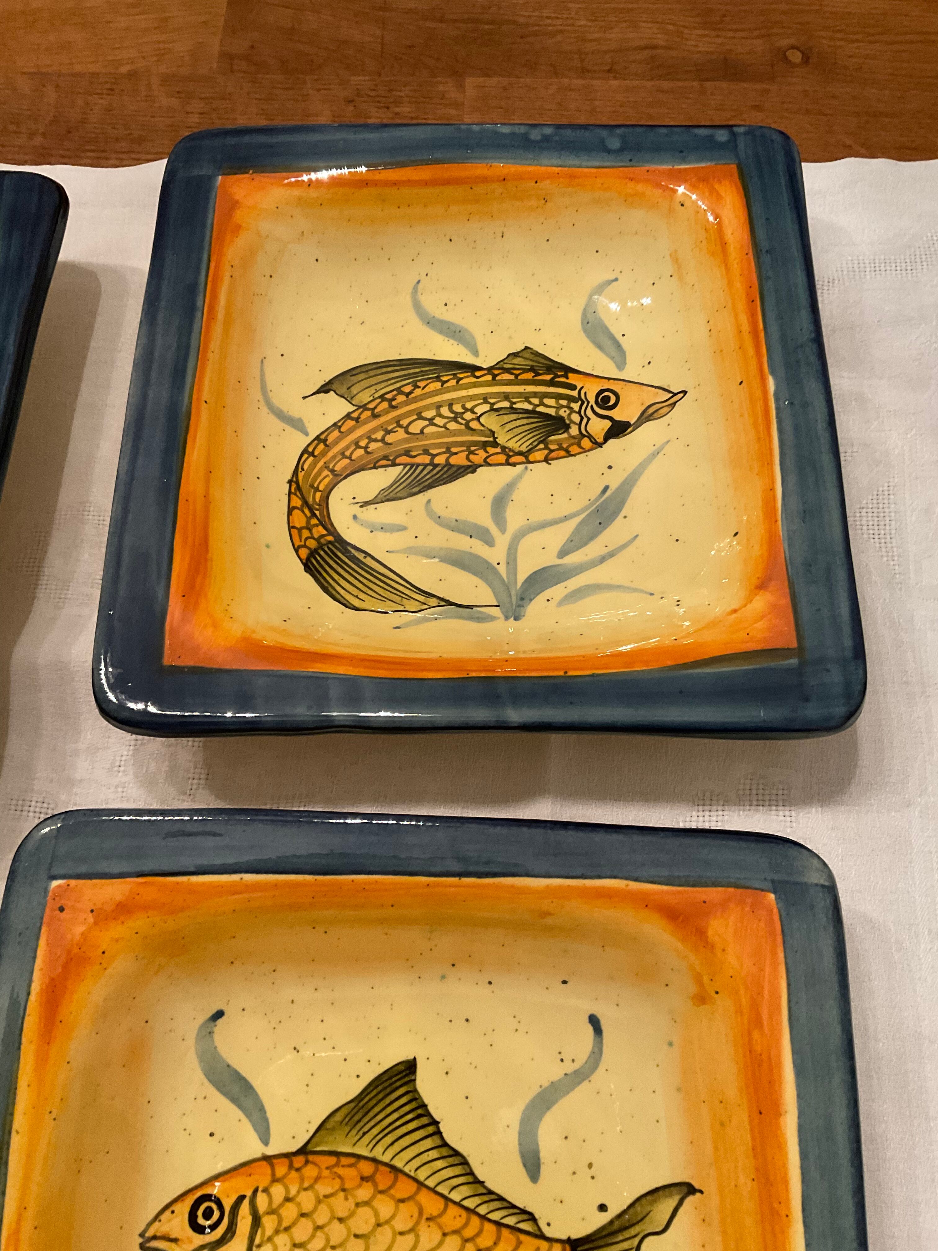 Set 6 hollow plates, glazed terracotta, France