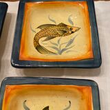 Set 6 hollow plates, glazed terracotta, France