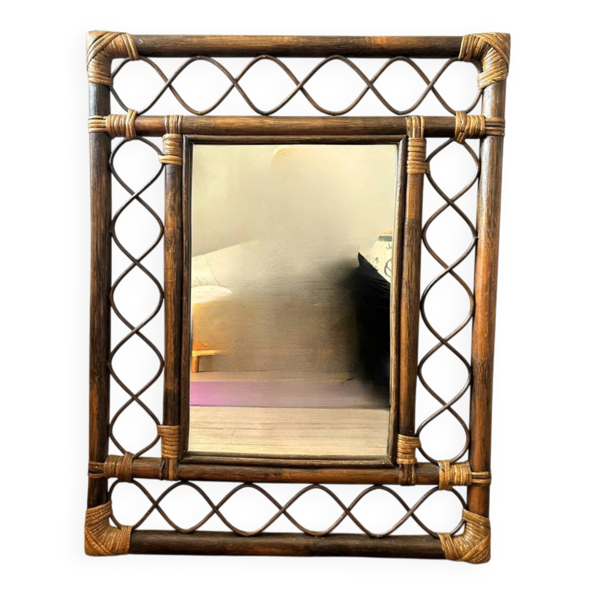 Miroir rotin 70's