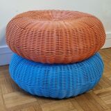 Pair of vintage blue and orange Ikea poufs, 80s