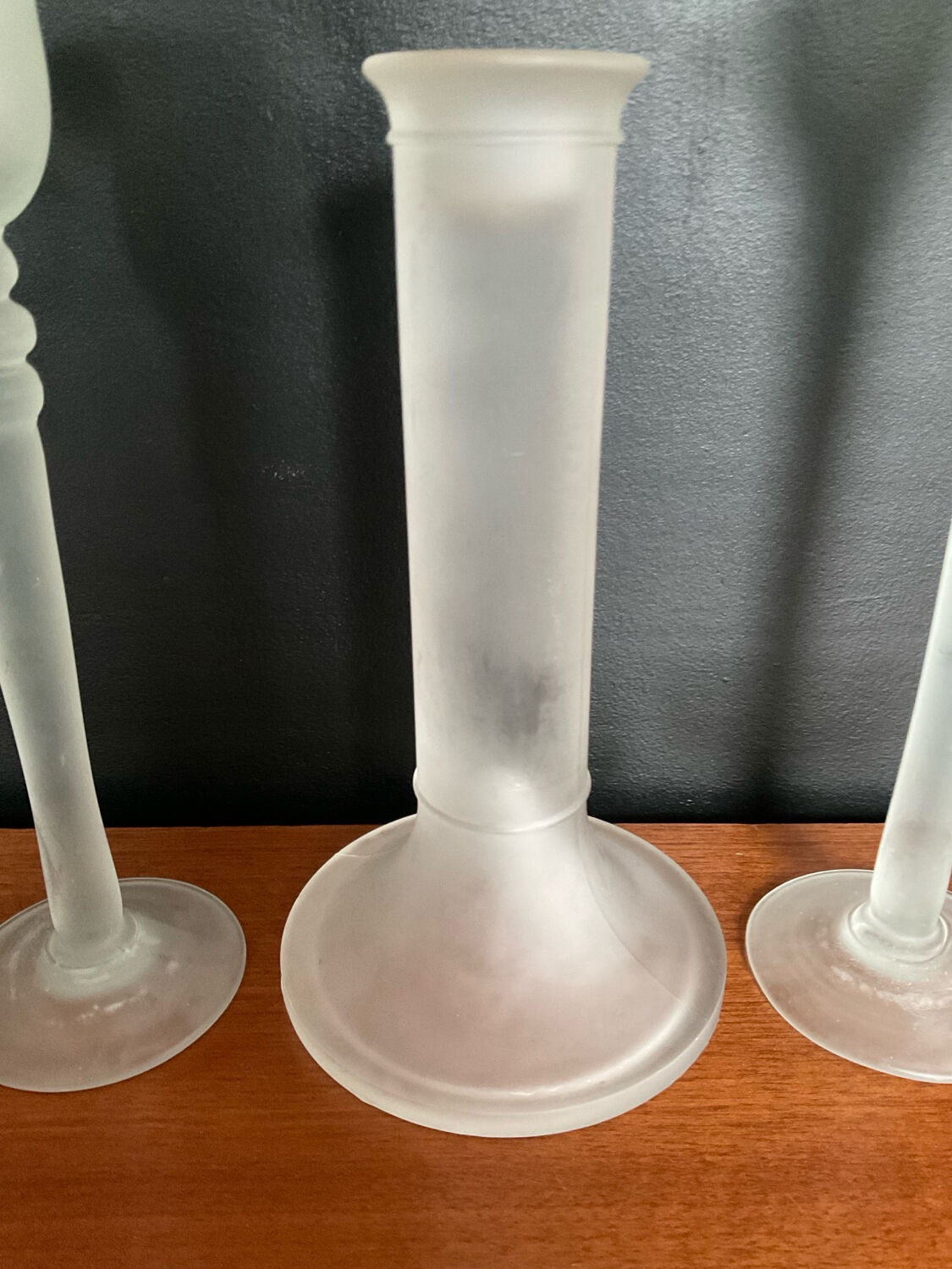 Vintage trio of frosted glass candle holders