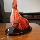 'bird' floor lamp by aldo tura, red goatskin parchment, ca 1950