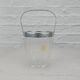 Small transparent crystal ice bucket Demeyere with stainless steel handle.