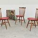 Lot de 3 chaises bois et skaï rougeTacoma par Baumann 1960