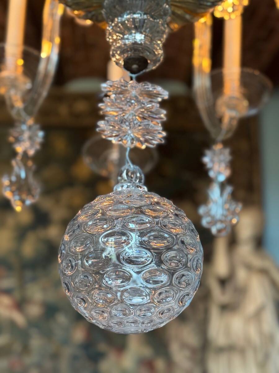 Liège lustre in blown glass, two levels of light arms, 18th century.