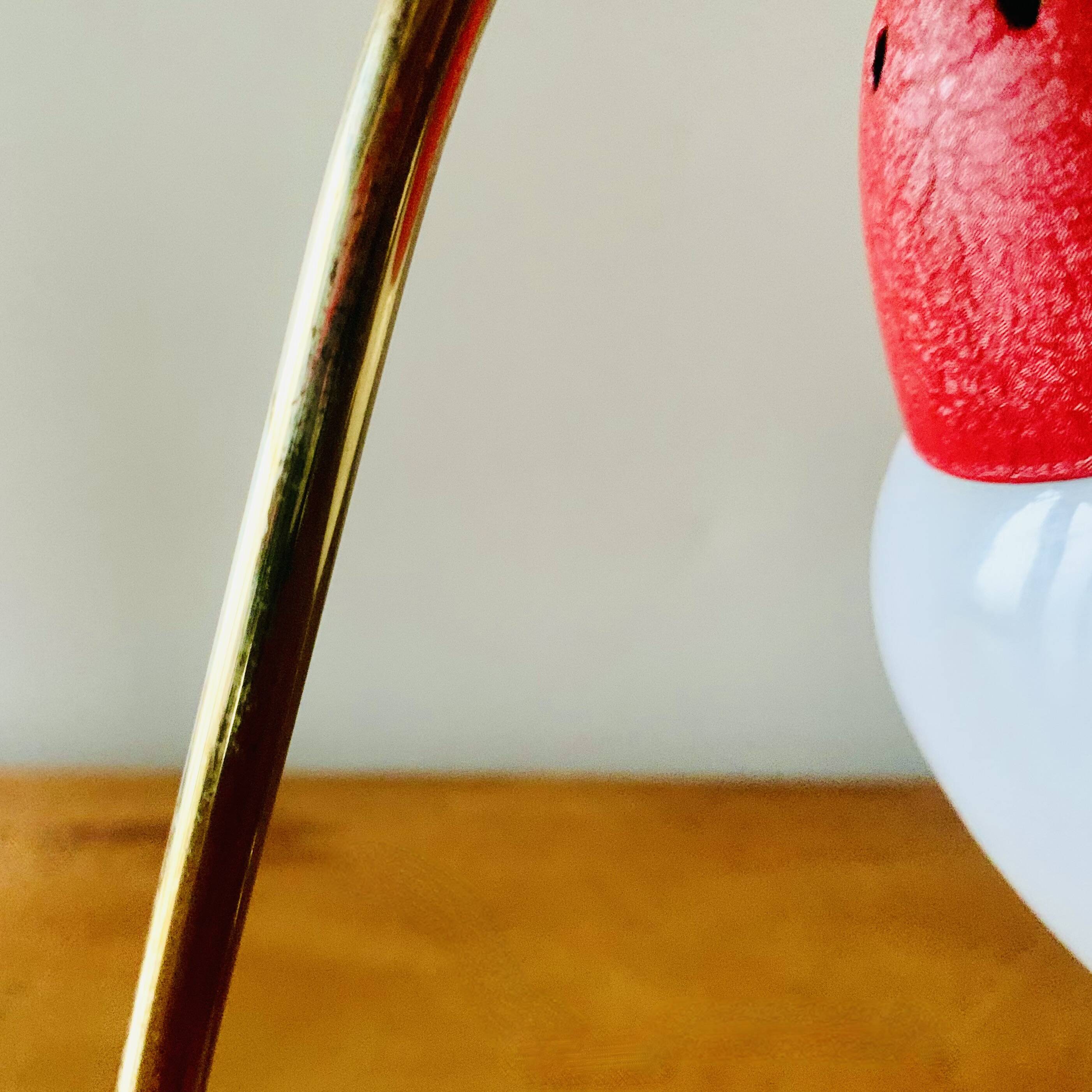Small vintage bedside lamp in red metal, glass and brass