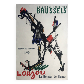 Bernard lorjou, roman de renart / exposition universelle de bruxelles, 1958. affiche originale