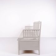 Antique storage bench with high back – grey painted – pine wood – 1860s