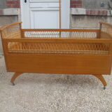 Child bed rattan wood 1960