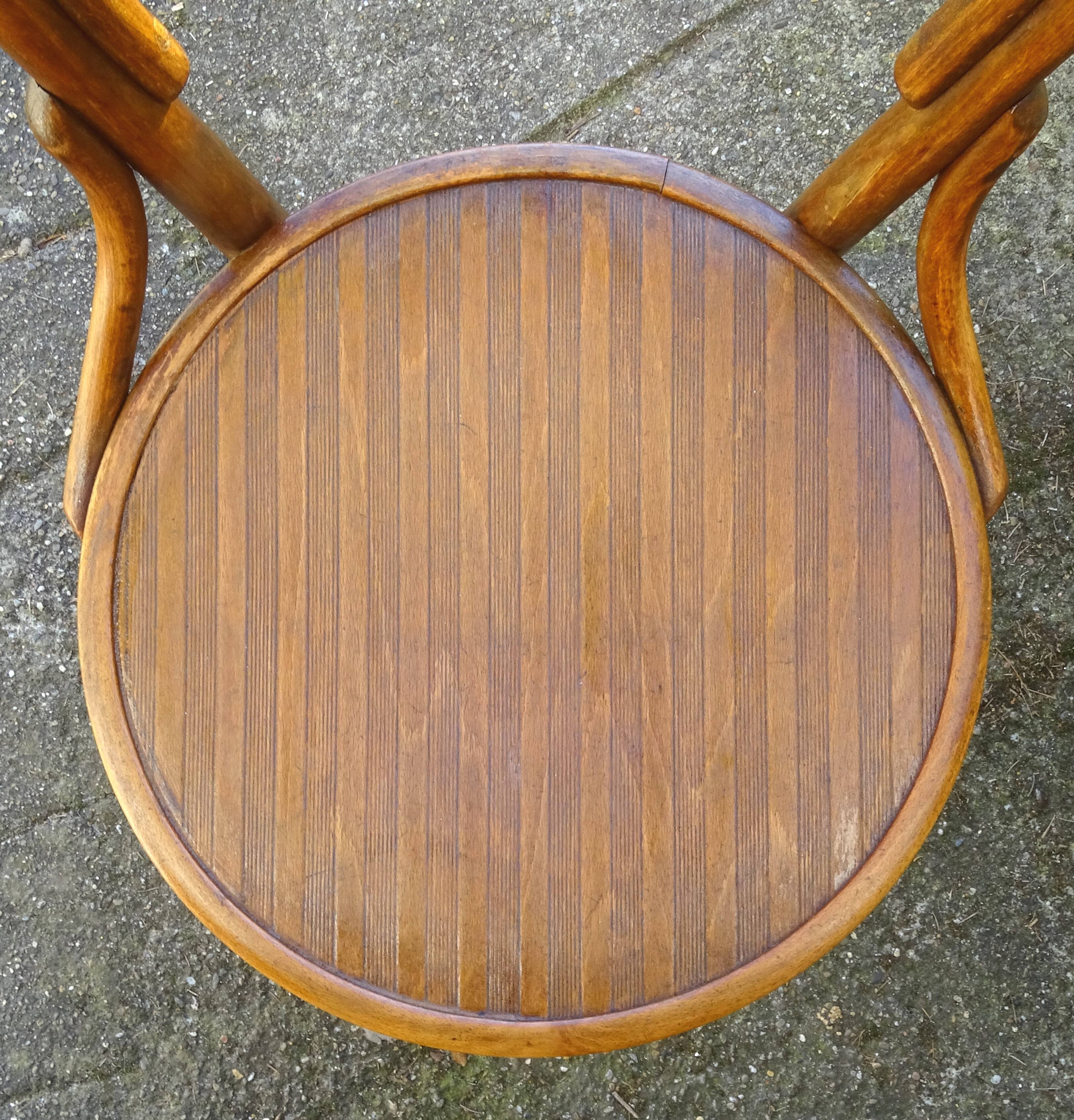 Set of 3 Bistro chairs with wooden seats, 1910 to 1920