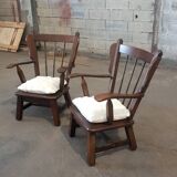 Paire de fauteuils en chêne brutaliste 1970