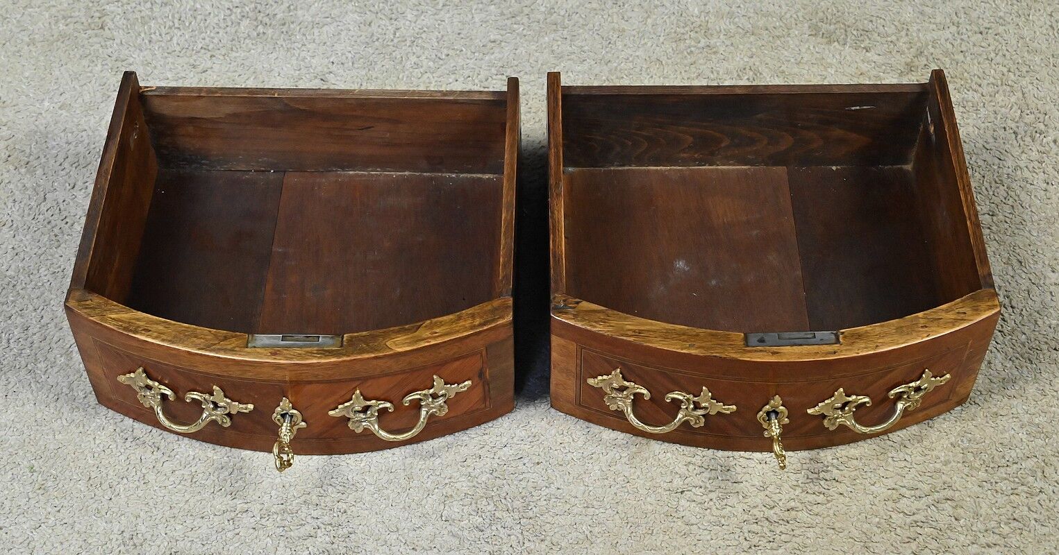 Small demi-lune jump commode in marquetry, transitional style between Louis XV and Louis XVI – early 20th century.