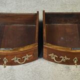 Small demi-lune jump commode in marquetry, transitional style between Louis XV and Louis XVI – early 20th century.