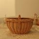 Small vintage wicker basket with navy blue lining and white polka dots - Cottage core