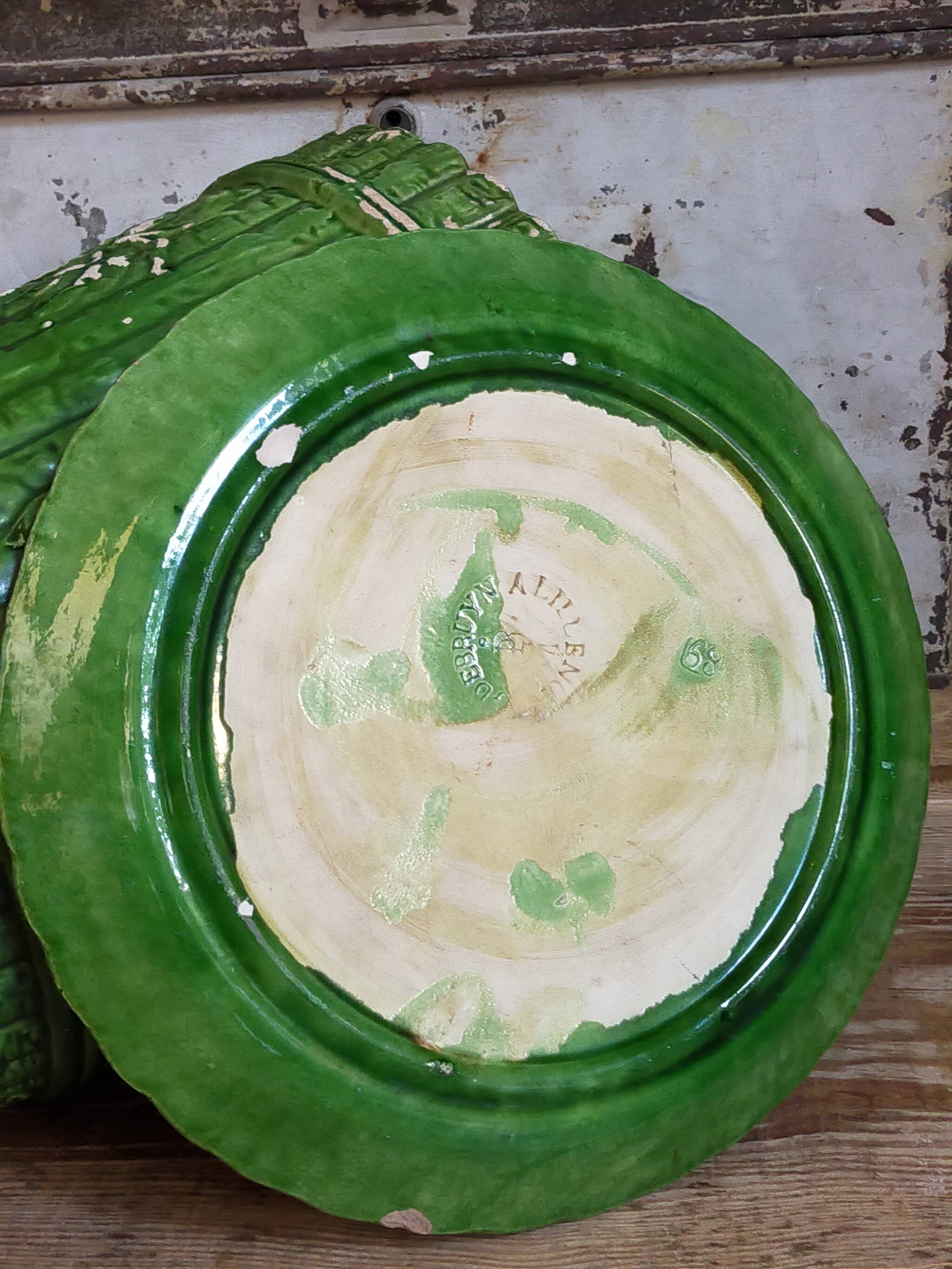 Flower pot and saucer in slip by G. De Bruyn 19th century