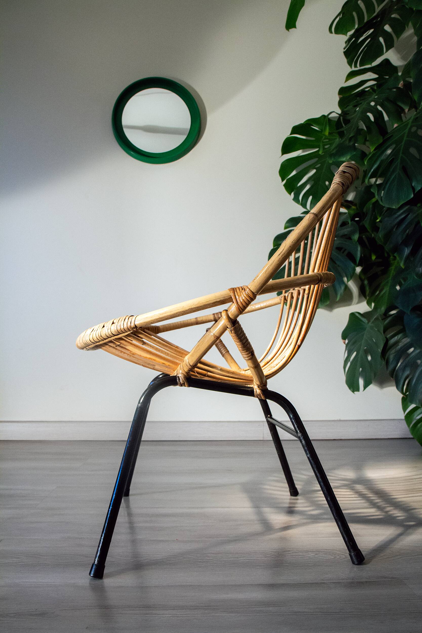 Rattan and steel basket chair, 1970s