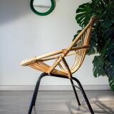 Rattan and steel basket chair, 1970s