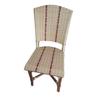Beige and red rattan and resin chair