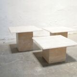 Series of 3 vintage coffee tables in travertine