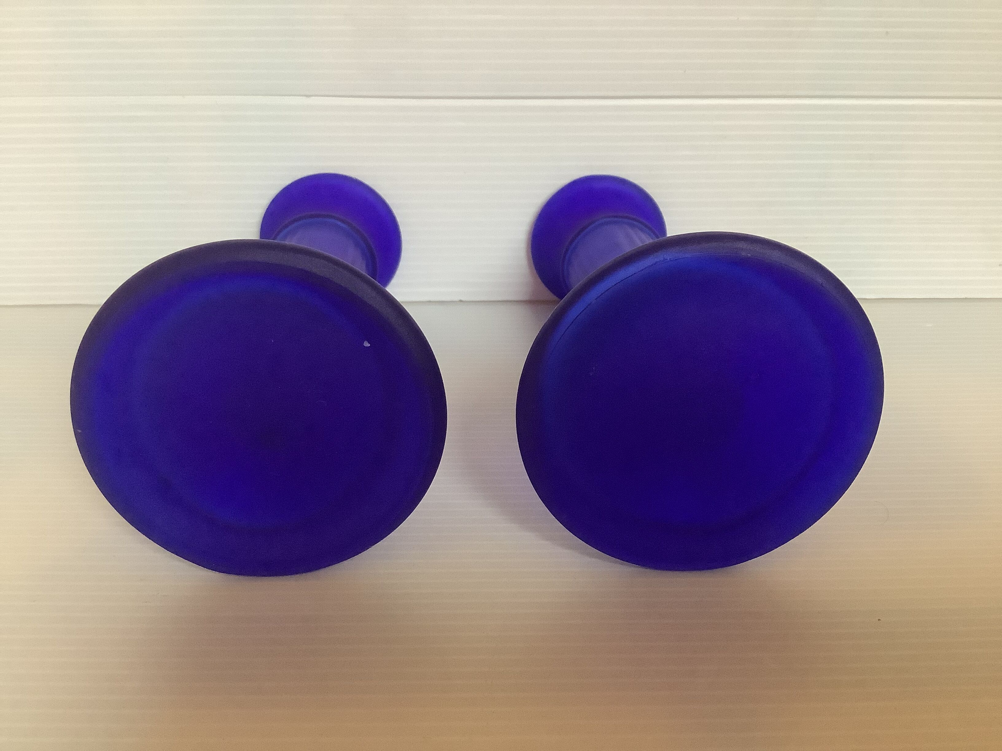 Pair of cobalt blue candle holders