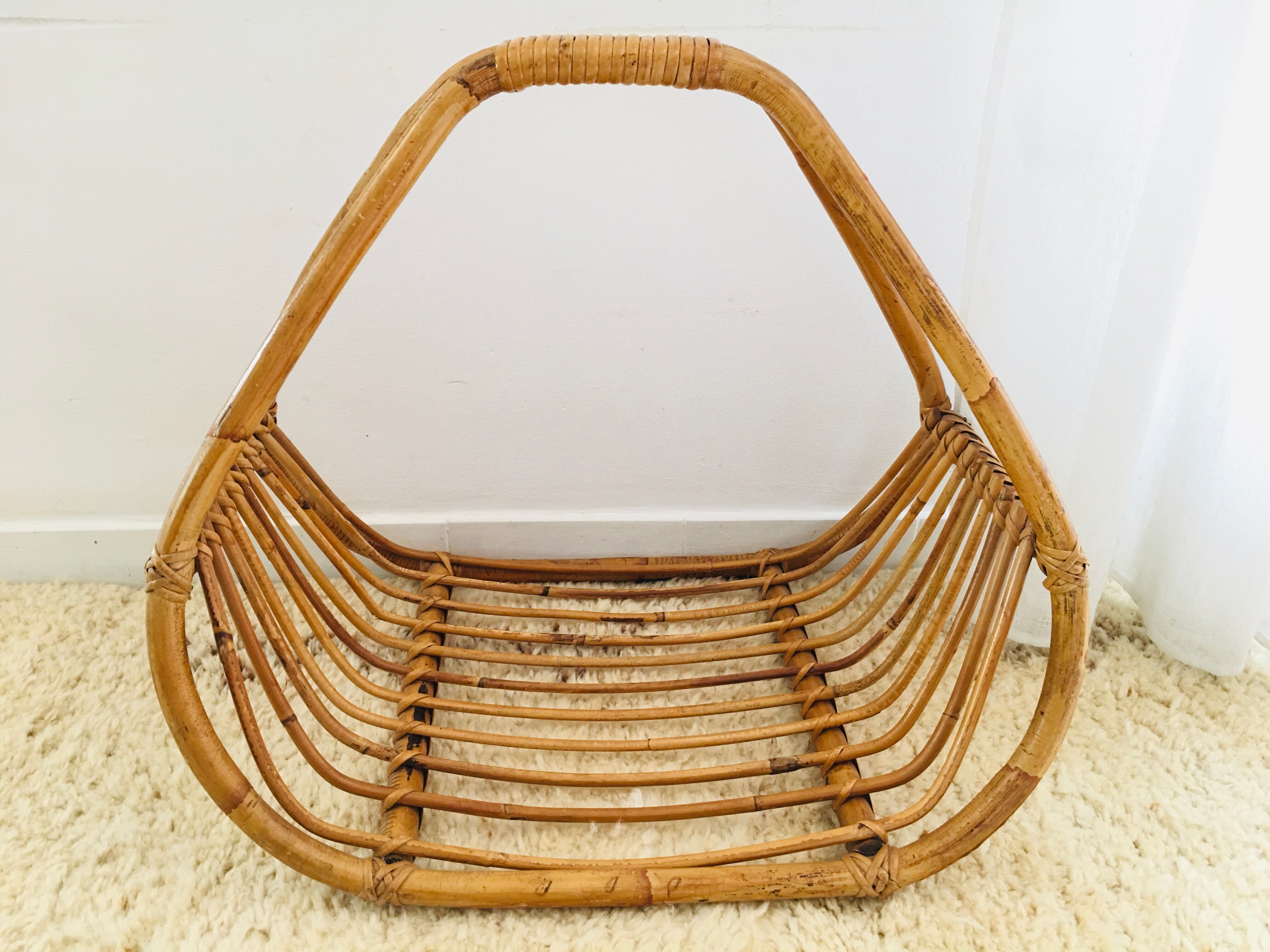 Porte bûche rotin vintage