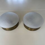 2 1930s ceiling lights in brass and frosted glass