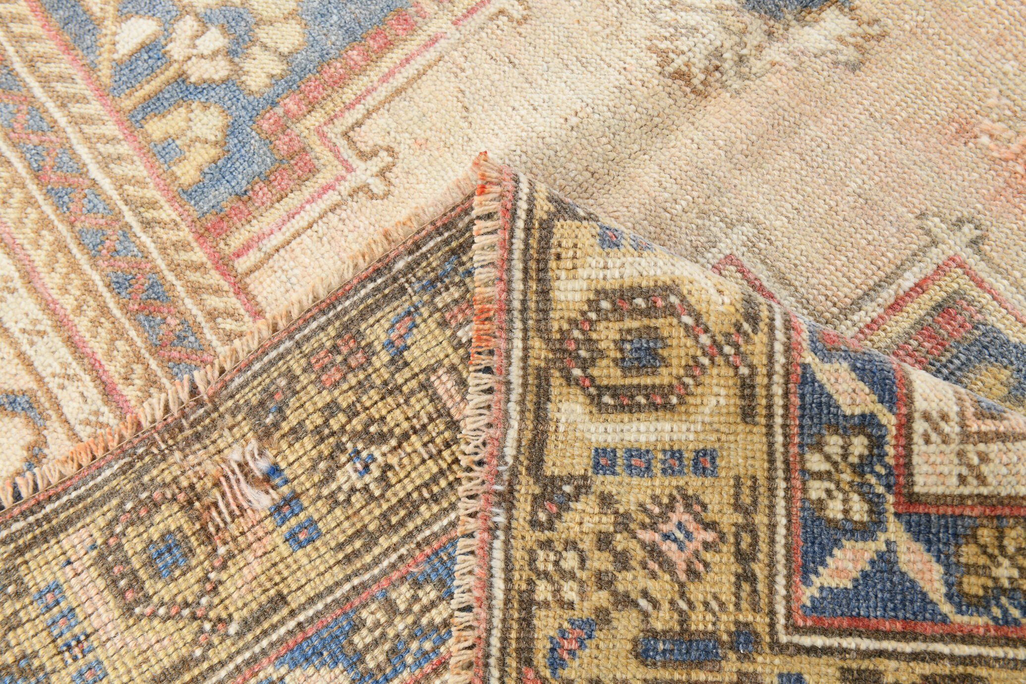 5x9 tan beige & blue oushak rug, 151x263cm