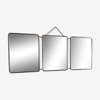 Miroir triptyque barbier fauve vintage 1960 27 x 67 cm