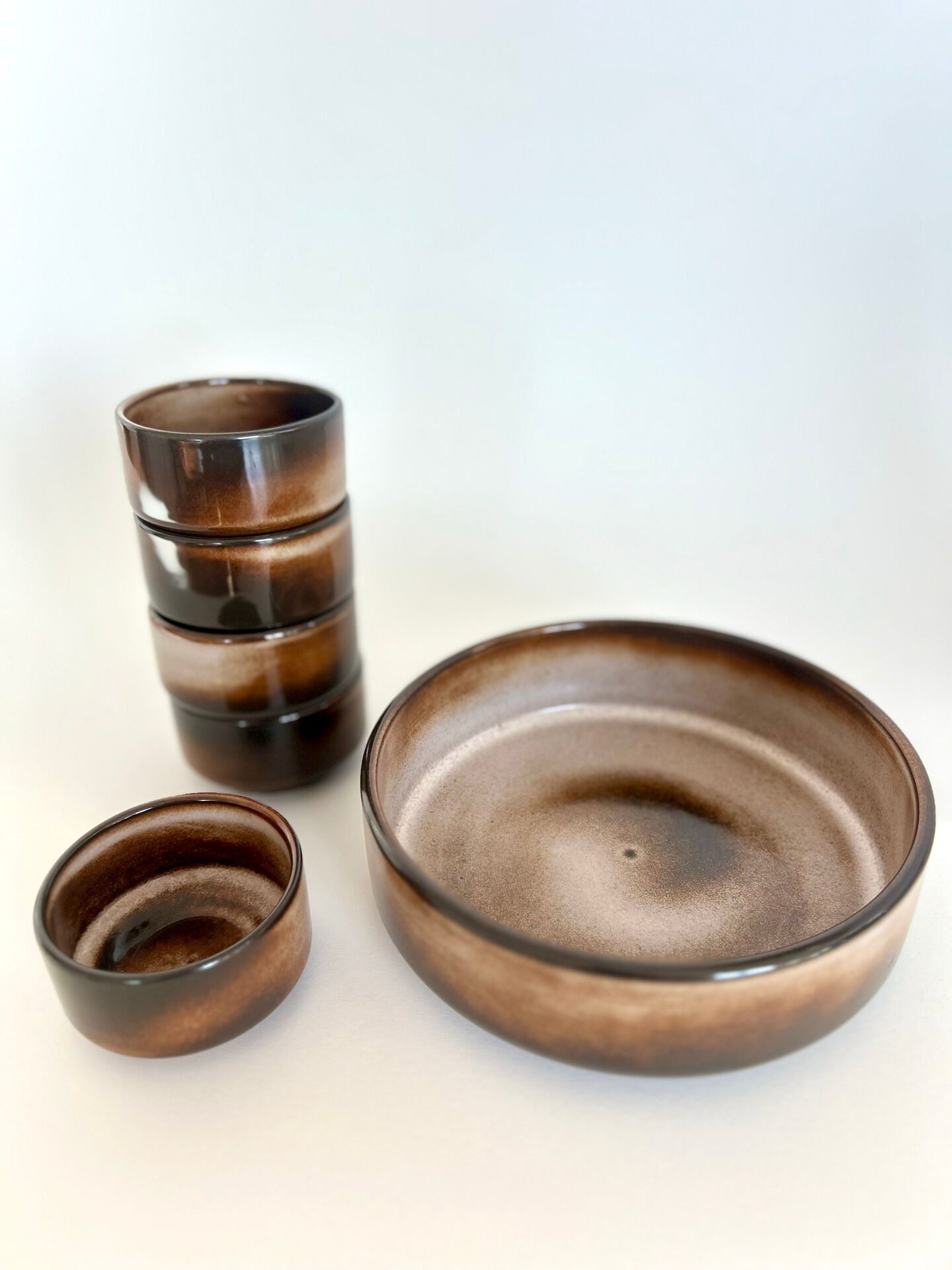 Service à apéritif vintage en céramique marron – 6 pièces