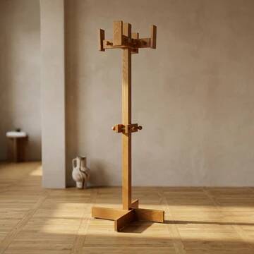 Freestanding mid-century pine coat rack, solid wood, 1970s, Europe