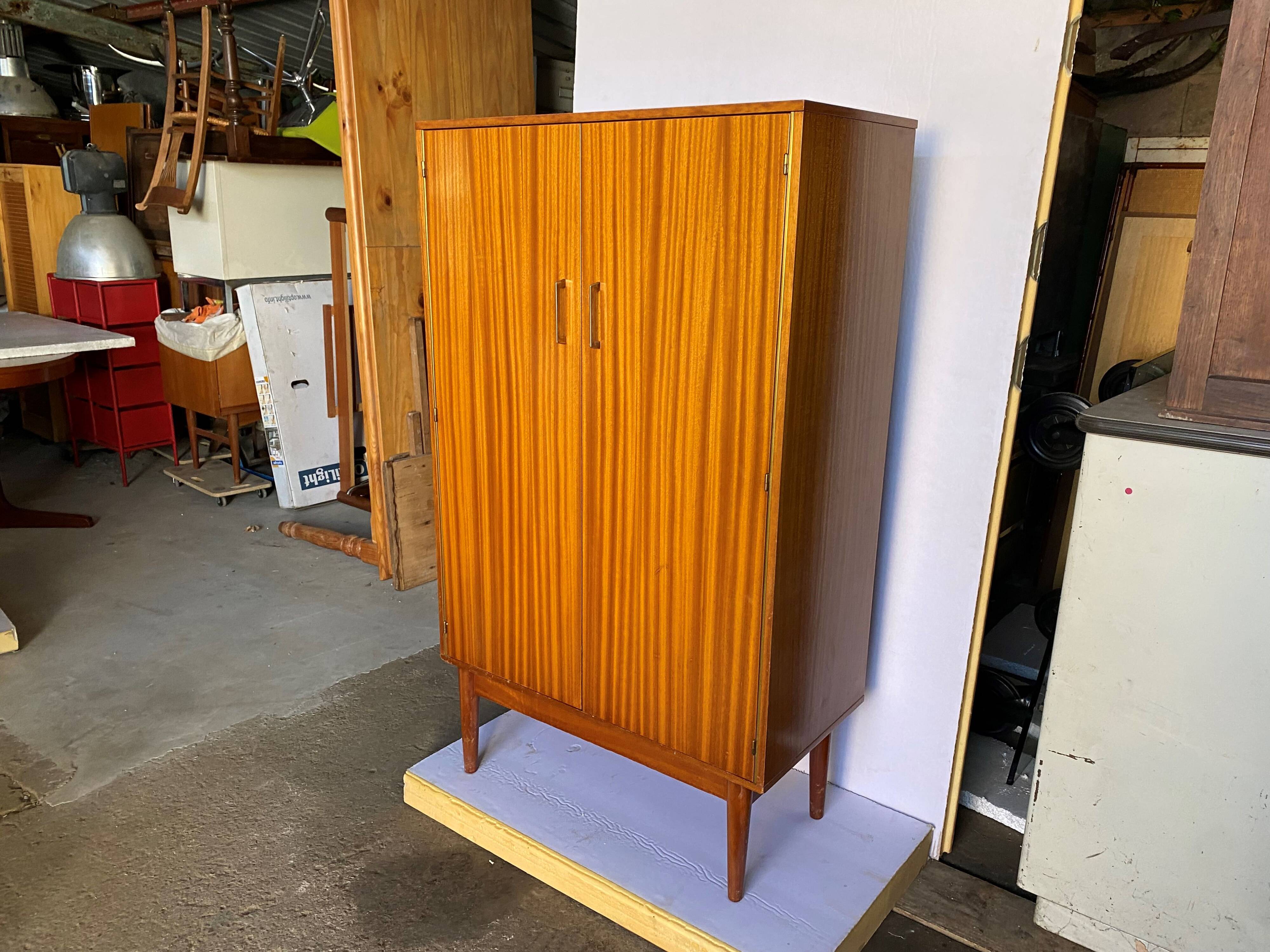 High cabinet with 2 doors in teak and vintage veneer from the 60s